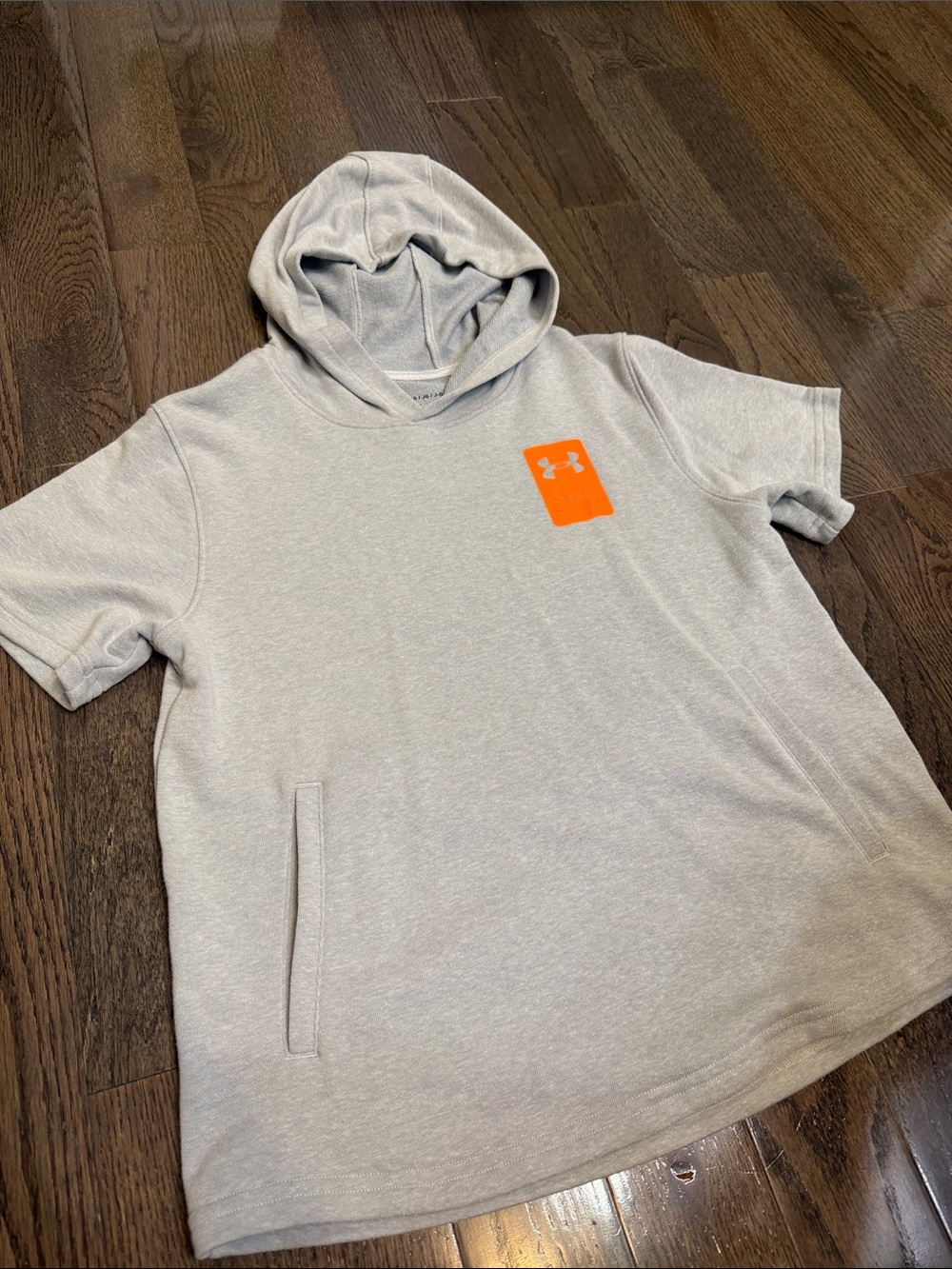 Under Armour Light Gray Short-Sleeve Hooded Top with Orange Logo